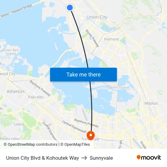 Union City Blvd & Kohoutek Way to Sunnyvale map