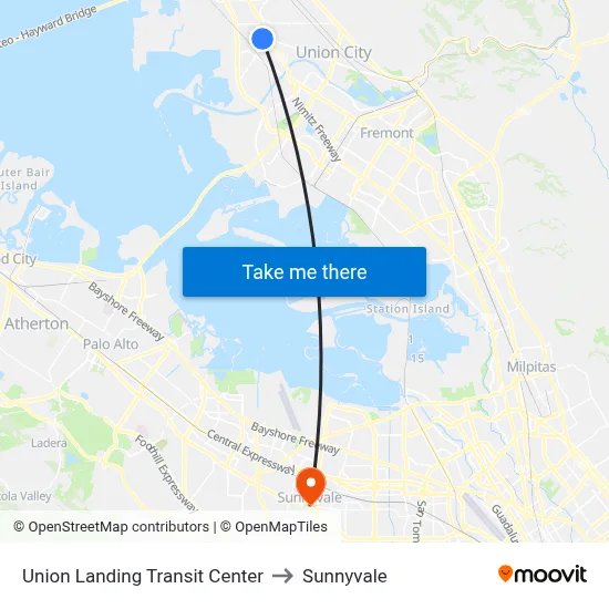 Union Landing Transit Center to Sunnyvale map