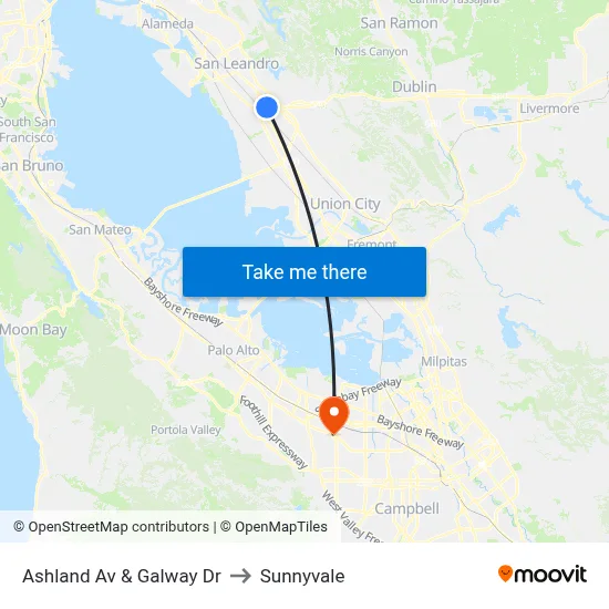 Ashland Av & Galway Dr to Sunnyvale map