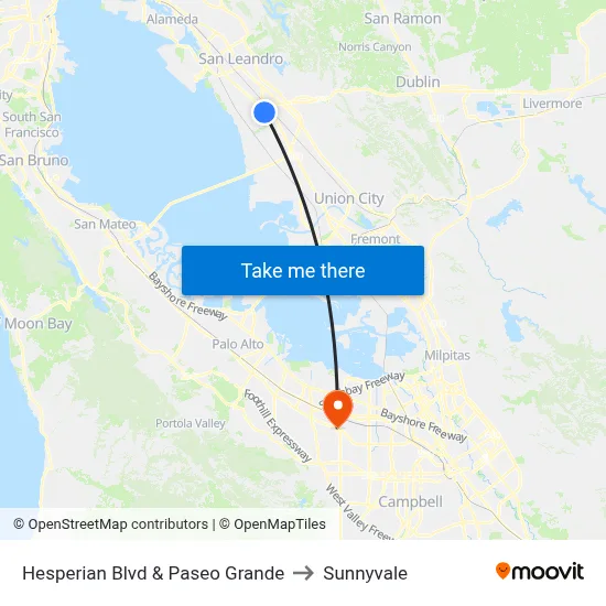 Hesperian Blvd & Paseo Grande to Sunnyvale map