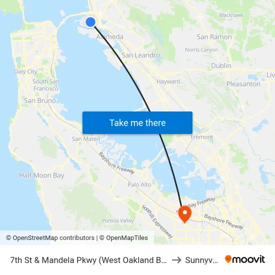 7th St & Mandela Pkwy (West Oakland BART) to Sunnyvale map