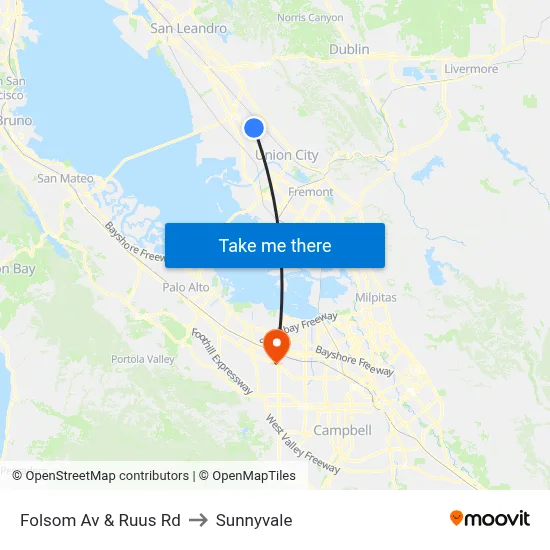 Folsom Av & Ruus Rd to Sunnyvale map
