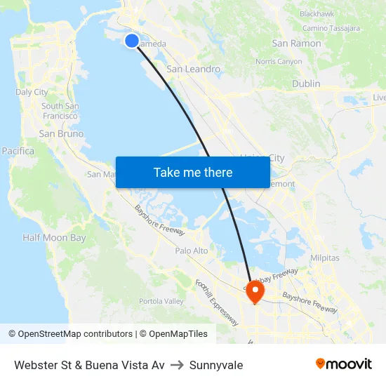 Webster St & Buena Vista Av to Sunnyvale map
