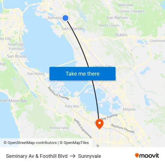 Seminary Av & Foothill Blvd to Sunnyvale map