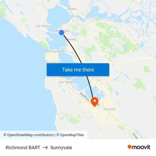 Richmond BART to Sunnyvale map