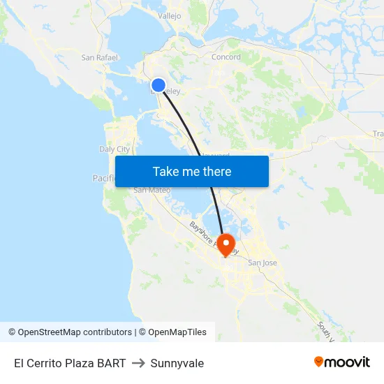 El Cerrito Plaza BART to Sunnyvale map