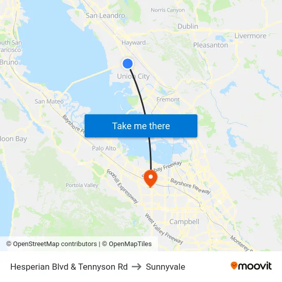 Hesperian Blvd & Tennyson Rd to Sunnyvale map