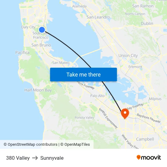 380 Valley to Sunnyvale map
