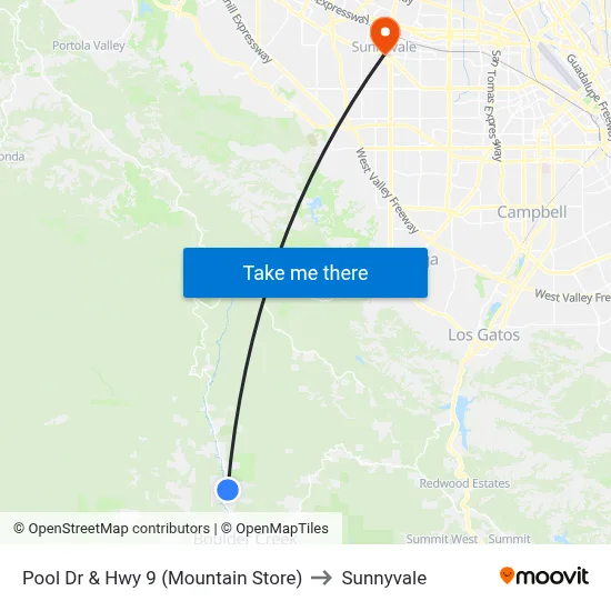 Pool Dr & Hwy 9 (Mountain Store) to Sunnyvale map