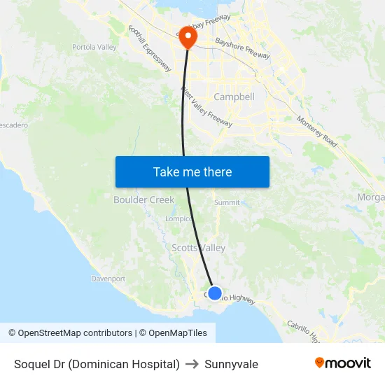 Soquel Dr (Dominican Hospital) to Sunnyvale map