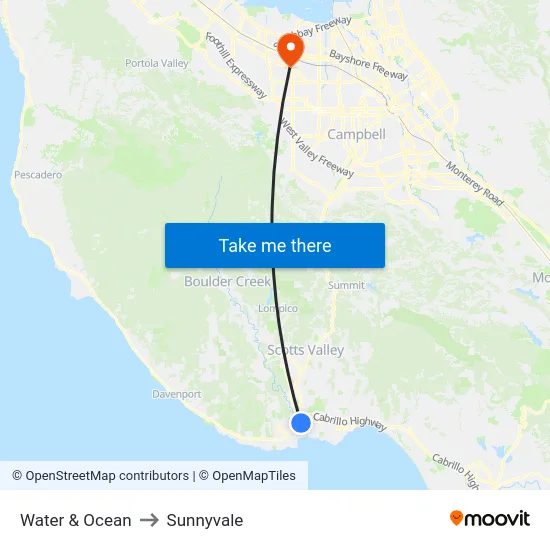Water & Ocean to Sunnyvale map