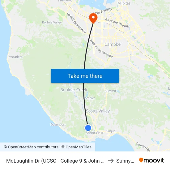 McLaughlin Dr (UCSC - College 9 & John R. Lewis) to Sunnyvale map