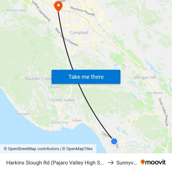 Harkins Slough Rd (Pajaro Valley High School) to Sunnyvale map