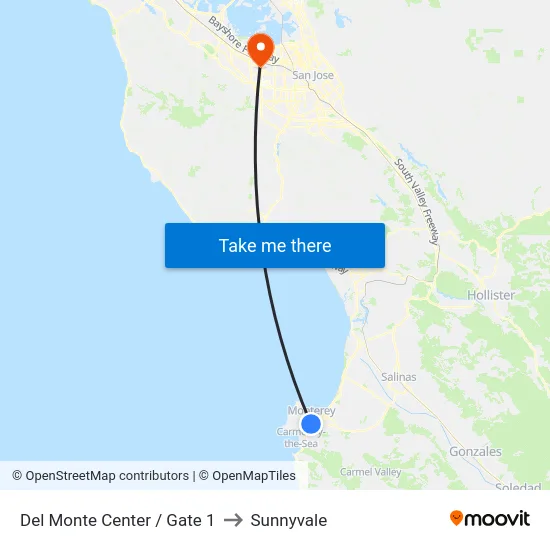 Del Monte Center / Gate 1 to Sunnyvale map