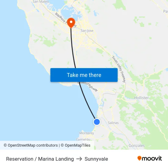 Reservation /  Marina Landing to Sunnyvale map