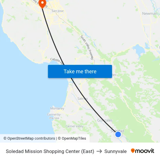 Soledad Mission Shopping Center (East) to Sunnyvale map