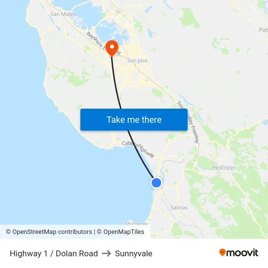 Highway 1 /  Dolan Road to Sunnyvale map