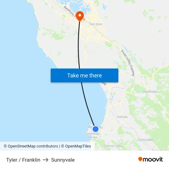 Tyler /  Franklin to Sunnyvale map