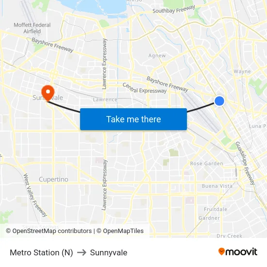 Metro Station (N) to Sunnyvale map