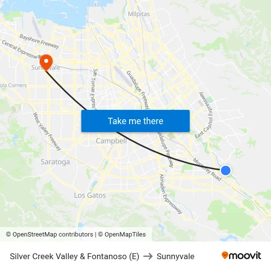 Silver Creek Valley & Fontanoso (E) to Sunnyvale map