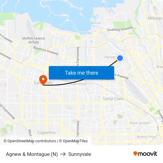 Agnew & Montague (N) to Sunnyvale map