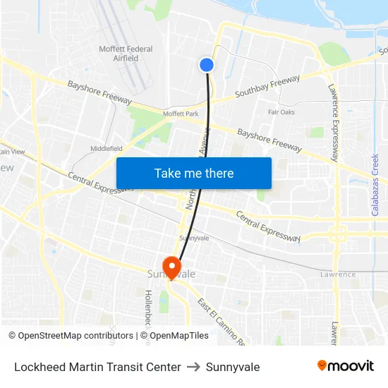 Lockheed Martin Transit Center to Sunnyvale map