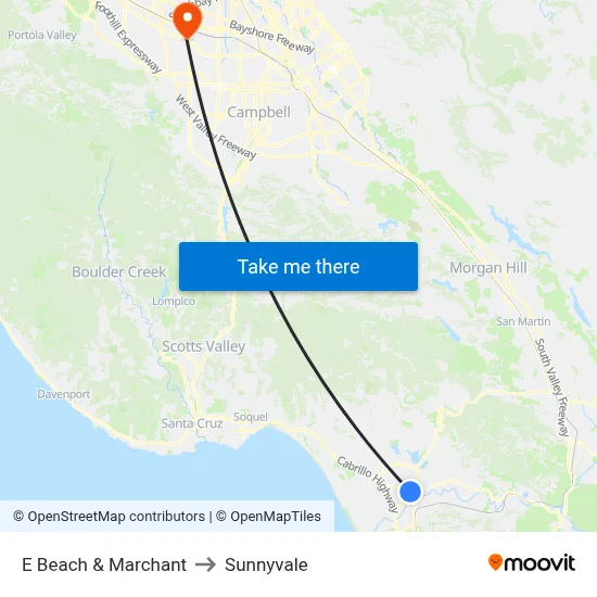 E Beach & Marchant to Sunnyvale map