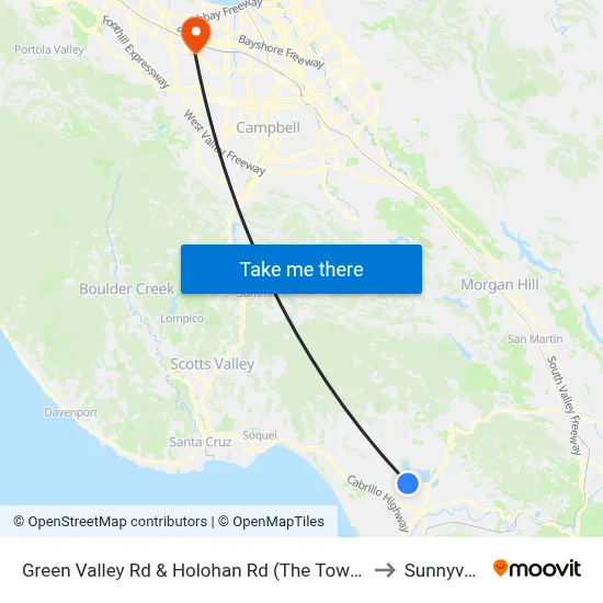 Green Valley Rd & Holohan Rd (The Towers) to Sunnyvale map