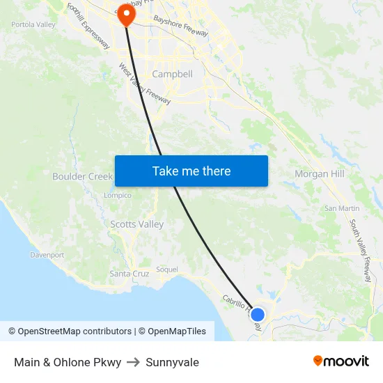 Main & Ohlone Pkwy to Sunnyvale map