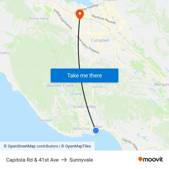 Capitola Rd & 41st Ave to Sunnyvale map