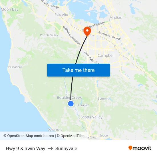 Hwy 9 & Irwin Way to Sunnyvale map
