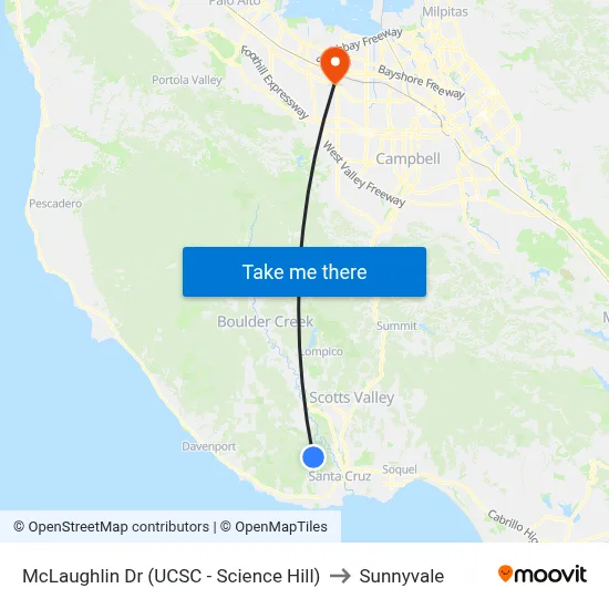 McLaughlin Dr (UCSC - Science Hill) to Sunnyvale map