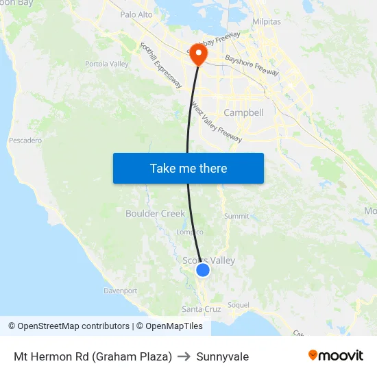 Mt Hermon Rd (Graham Plaza) to Sunnyvale map