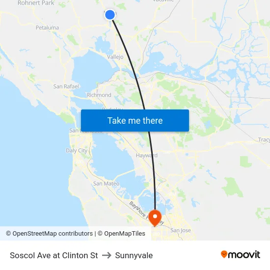 Soscol Ave at Clinton St to Sunnyvale map