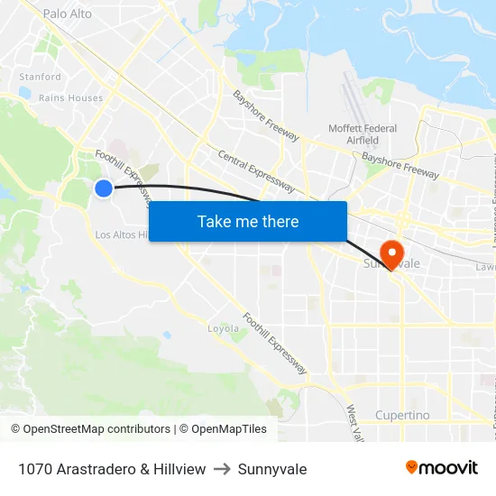 1070 Arastradero & Hillview to Sunnyvale map