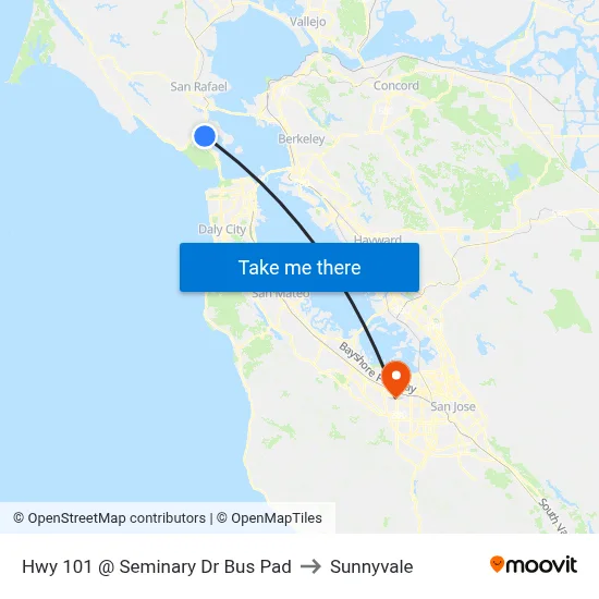 Hwy 101 @ Seminary Dr Bus Pad to Sunnyvale map
