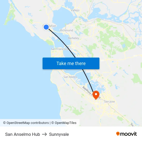 San Anselmo Hub to Sunnyvale map
