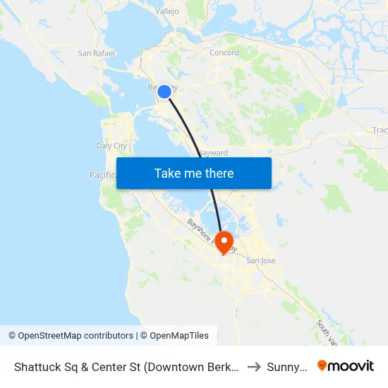 Shattuck Sq & Center St (Downtown Berkeley BART) to Sunnyvale map