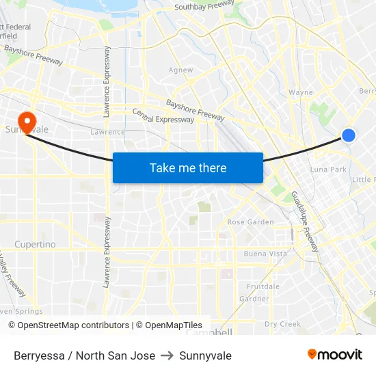 Berryessa / North San Jose to Sunnyvale map