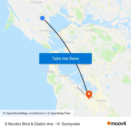 S Novato Blvd & Diablo Ave to Sunnyvale map