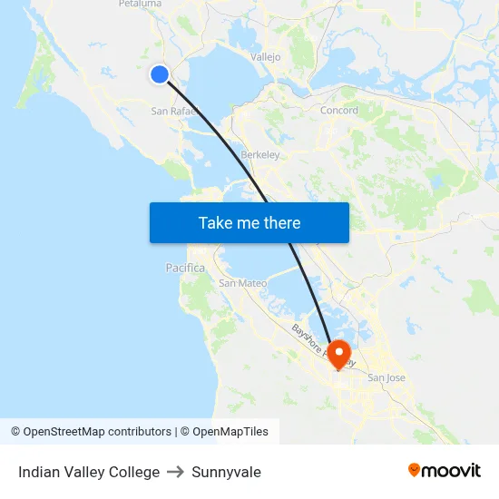Indian Valley College to Sunnyvale map