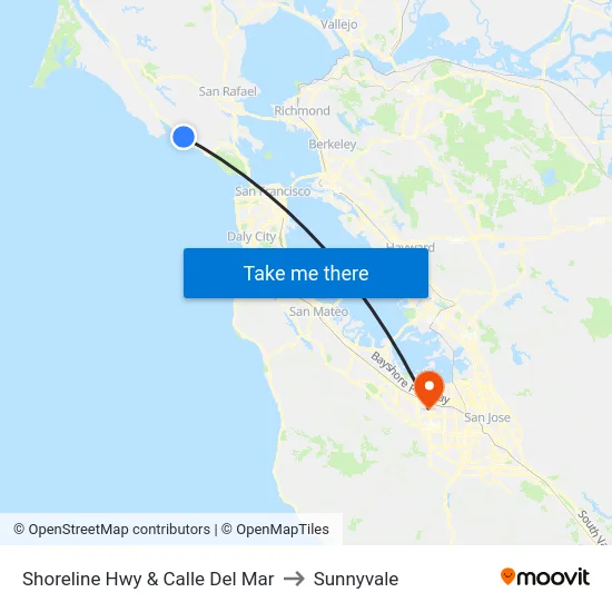 Shoreline Hwy & Calle Del Mar to Sunnyvale map