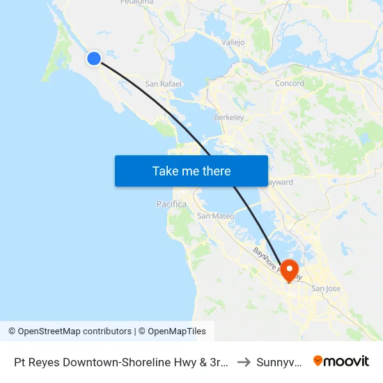 Pt Reyes Downtown-Shoreline Hwy & 3rd St to Sunnyvale map