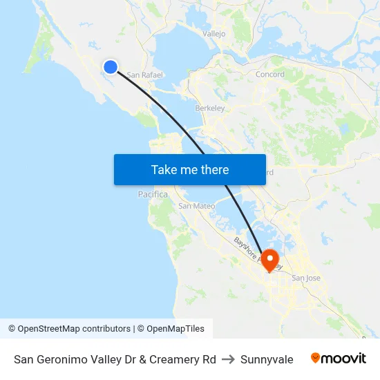 San Geronimo Valley Dr & Creamery Rd to Sunnyvale map