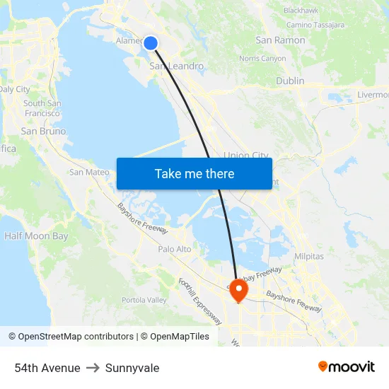 54th Avenue to Sunnyvale map