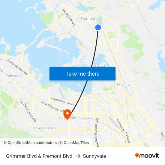 Grimmer Blvd & Fremont Blvd to Sunnyvale map