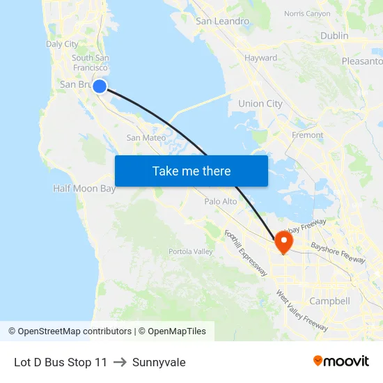 Lot D Bus Stop 11 to Sunnyvale map