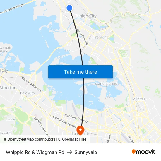 Whipple Rd & Wiegman Rd to Sunnyvale map