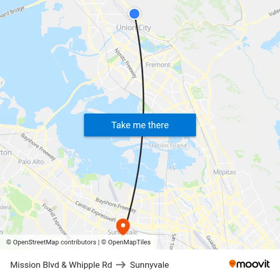 Mission Blvd & Whipple Rd to Sunnyvale map