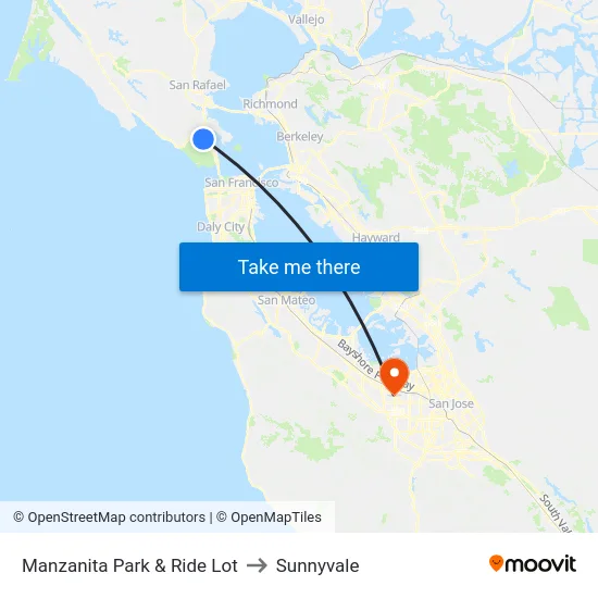 Manzanita Park & Ride Lot to Sunnyvale map